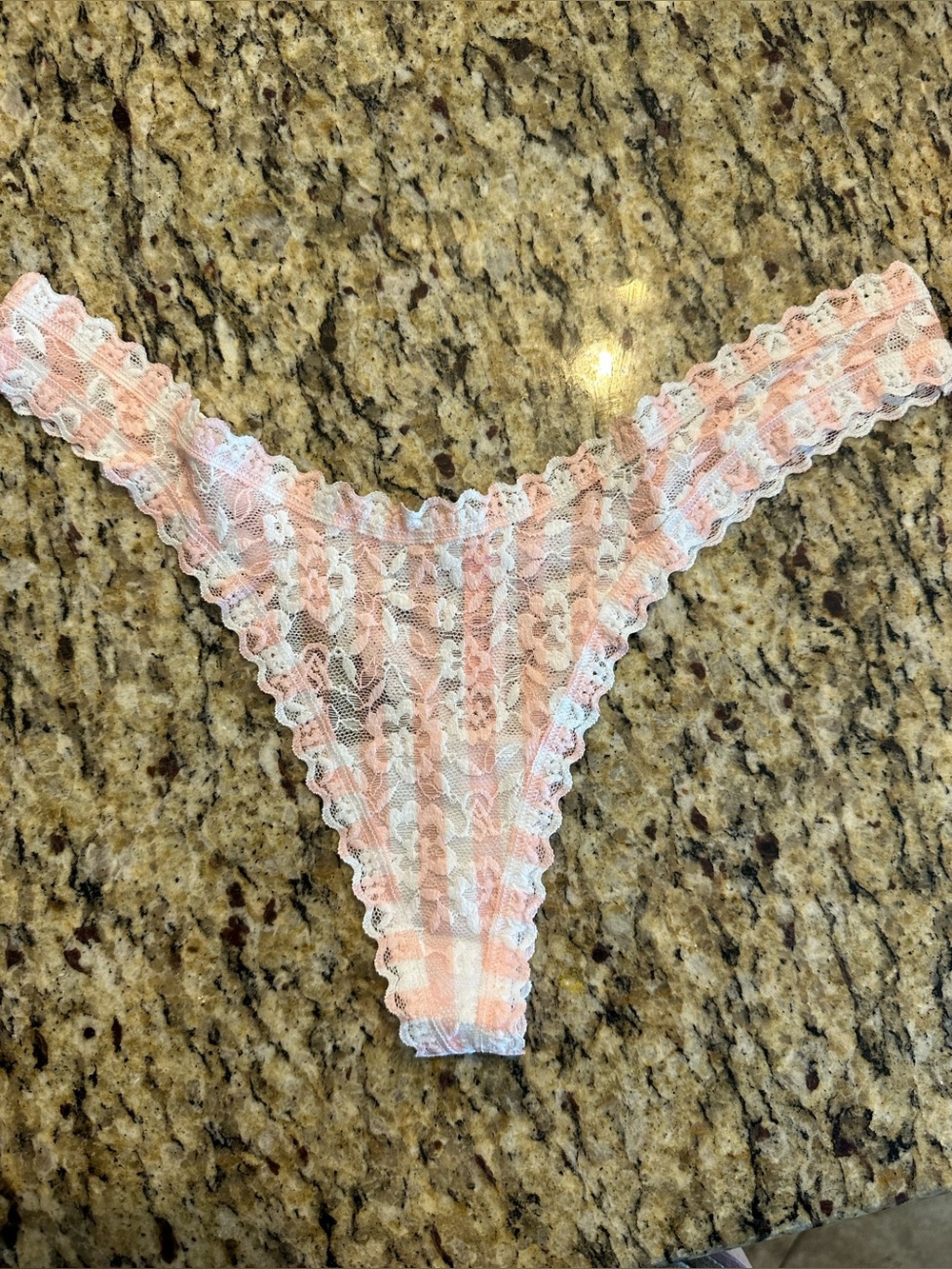Victoria's Secret Peach and White Lace Thong